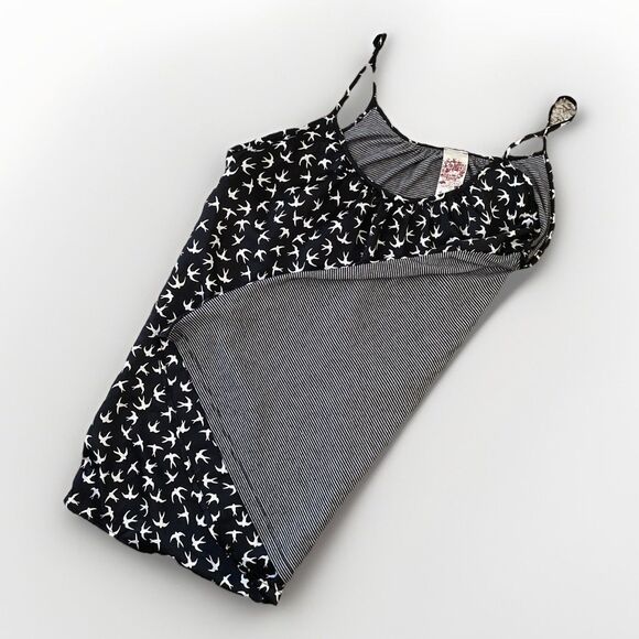 Tua Cami Tank L Black White Flying Birds Flowy‎ Tunic Style Bohemian Chic Silky - Picture 5 of 7